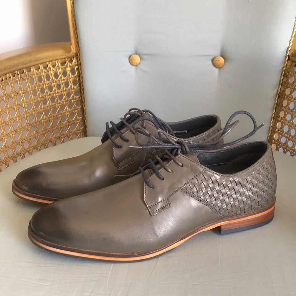 Thomas & Vine gray leather oxford lace up office dress shoes size 10.5